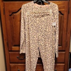 CUDDL DUDS/Leopard Print Long Sleeve Pajama Set/Pink & Cream/MEDIUM